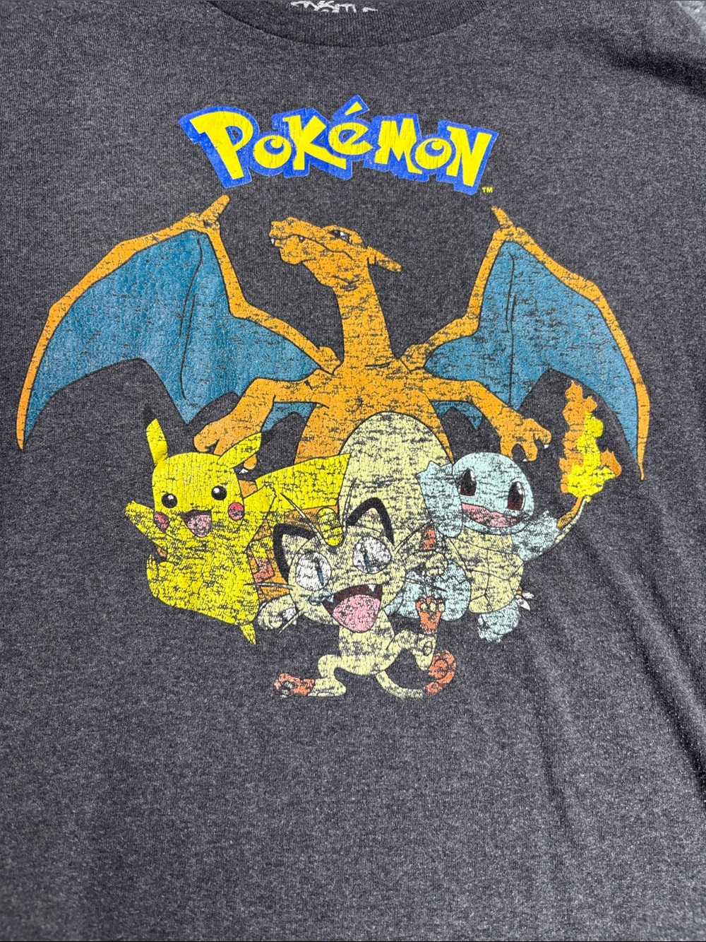 Pokemon Black Heather Short Sleeve Tee with Yellow, Blue and Orange Graphic